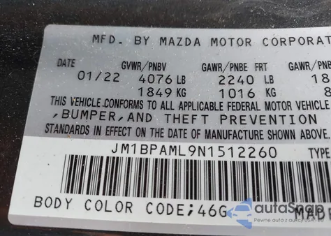 2022 Mazda Mazda3 Premium из США, поврежденный, VIN JM1BPAML9N1512260